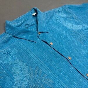 Tommy Bahama Teal Blue Tropical Jacquard Button-Down Shirt